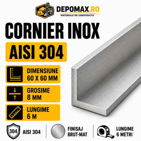Cornier inox AISI 304, 60 x 60 x 8 mm, 6 metri